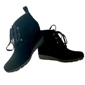 Rockport Total Motion Black Suede Leather Wedges 10 High Ankle Boots Booties